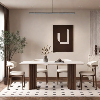 Modern Ash Wood Rock Plate Dining Table Chair Set Rectangular Dining Set