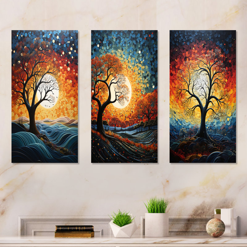 Spiritual Embrace Baobab Tree - ensemble d'art mural en métal sur 3 branches, H 28 po x l 36 po
