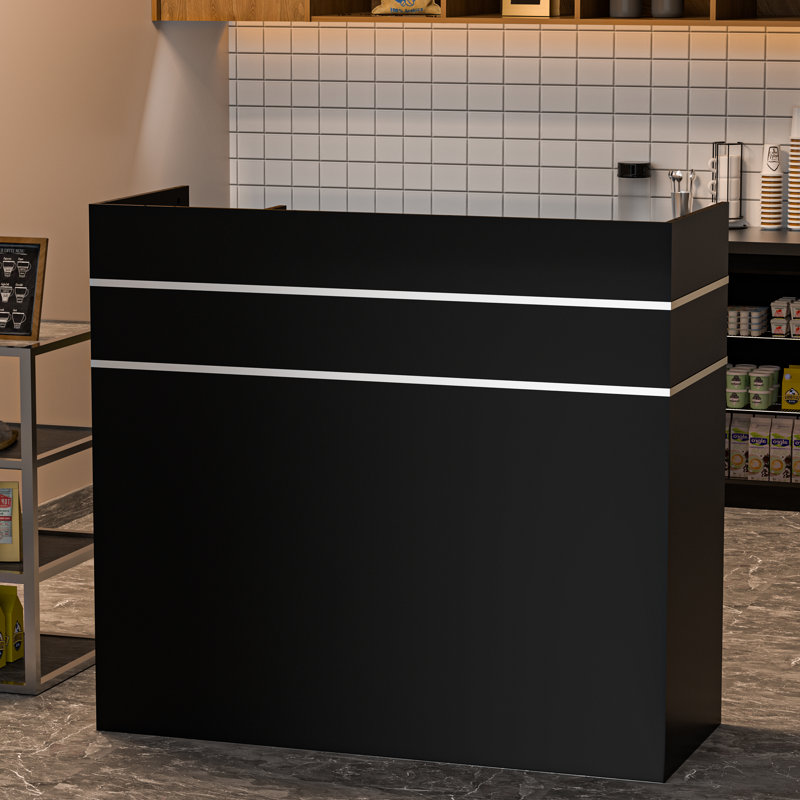 Reception Desk with Counter, Modern Front Table Equipped Lockers & Storage Shelves, 48-inch Checkout Counter with DIY Stripe for Lobbies, Salons, Retail, Home Offices, Reception Room