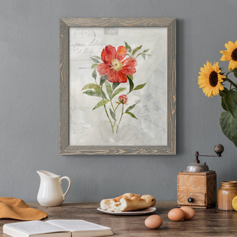 Lin pivoine - peinture sur toile encadrée, H 37,5 po x l 27,5 po x P 1,5 po, Gris