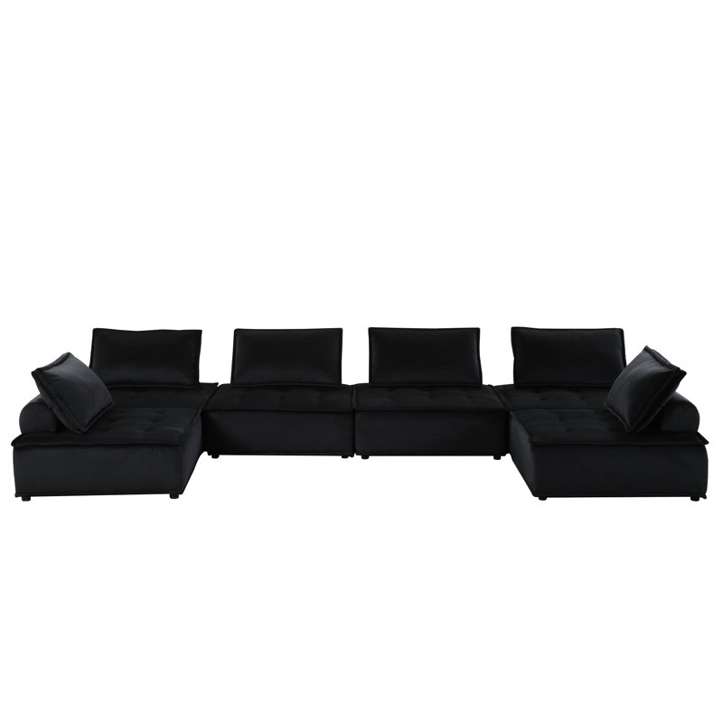 6 Black Velvet , 2" Leg Height And 77.89 In. Product Depth Modular For 6, 159.02 Width With 25.5" Seat