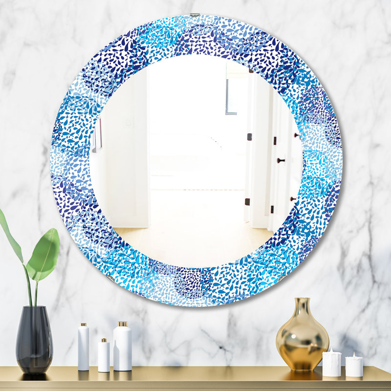 Sea Motif Pattern - Printed Traditional Oval or Round Wall Mirror, 23.6" H x 23.6" W