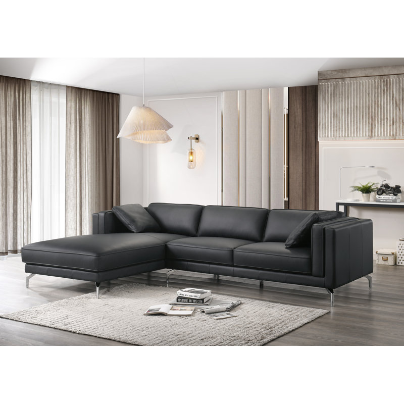 Upholstered L-Shaped Sectional, Black , Left Hand Facing