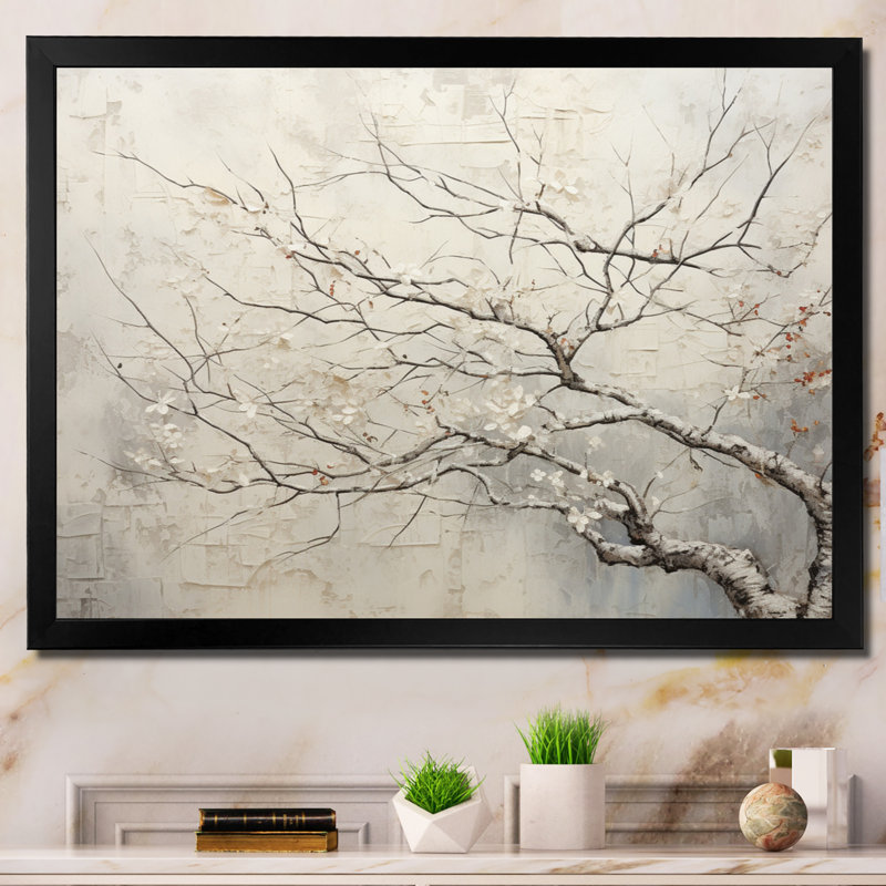 Tree Monochrome Whispers Of Beige - Floral Canvas Wall Art4, H 34 po x l 44 po x P 1,5 po, Noir