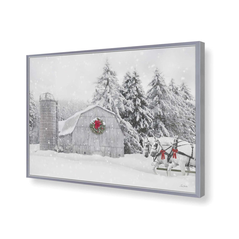 «Sleigh Ride on the Farm» par Lori Deiter, reproduction d'art, L 24 po x H 18 po, Argent, Impression encadrée