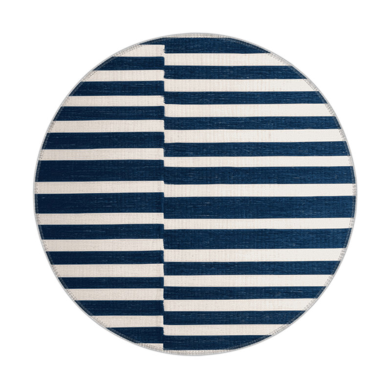 Tapis intérieur / extérieur bleu HorizontalStripes, Rond 5 pi