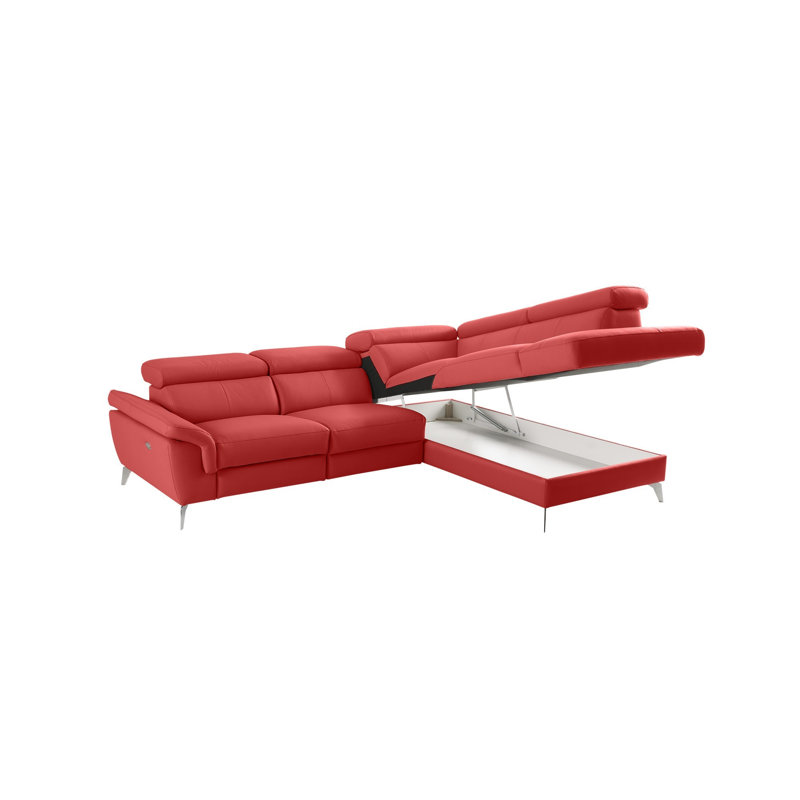 Manhattan Genuine Leather Reclining Corner Sofa, Right Hand Facing, Red