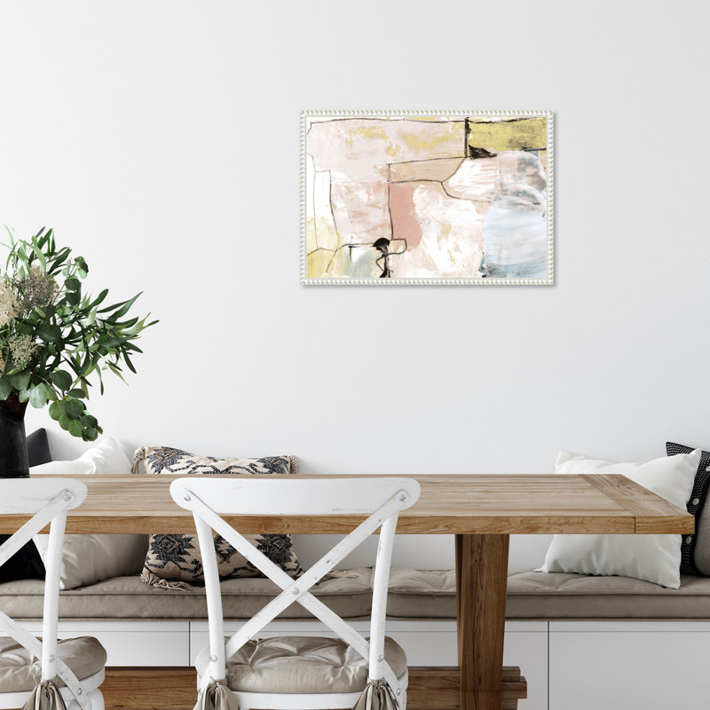 Abstract Pastels Graphic Art on Canvas with White Beaded Frame
