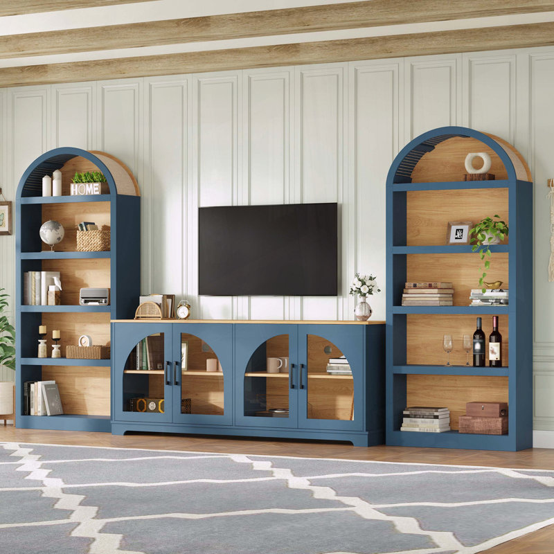 Ensemble de meuble télé 3 pièces avec tablettes arquées pour téléviseur de 70 po ou moins
