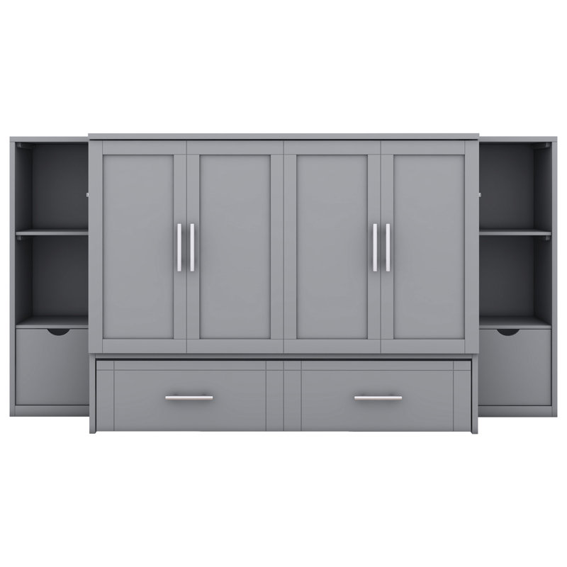 Lit avec tablettes, tiroirs et ports, gris - compact compact pour petites pièces, Gris, Lit double