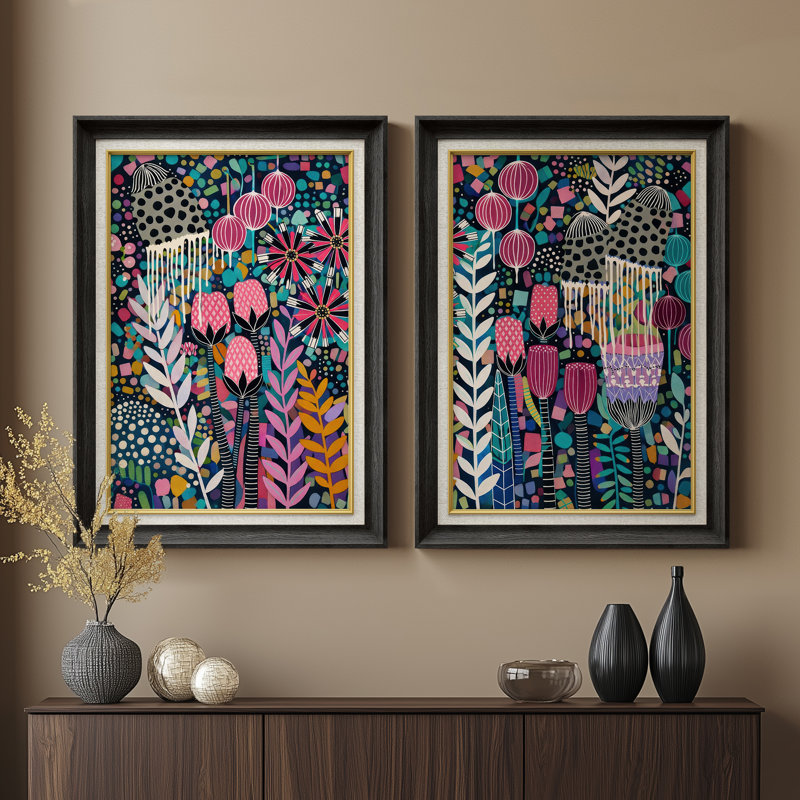 «Modern Modern Botanical», ensemble de 2 reproductions d'art encadrées sur papier 26 po x 36 po, H 36 po x l 26 po, Noir