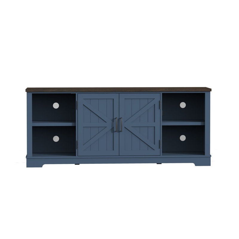 Meuble télé Farmhouse pour téléviseur de 80 po ou moins avec tablettes de rangement ouvertes et tablettes réglables, console de télévision