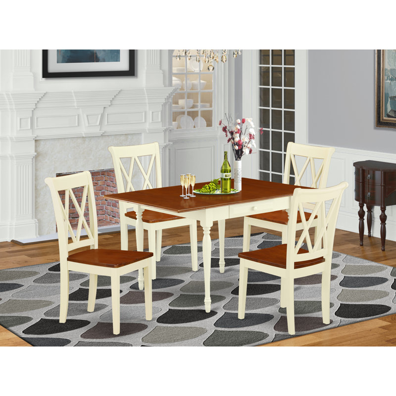 5 Piece Dinette Set for 4 Includes a Rectangle Dining Room Table with Dropleaf and 4 Kitchen Dining Chairs, Buttermilk & Cherry