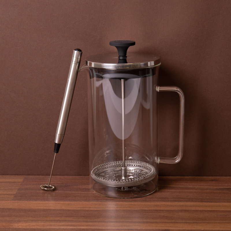 2pc Cafetière Set with 8-Cup Glass Cafetière and Battery Operated Handheld Milk Frother