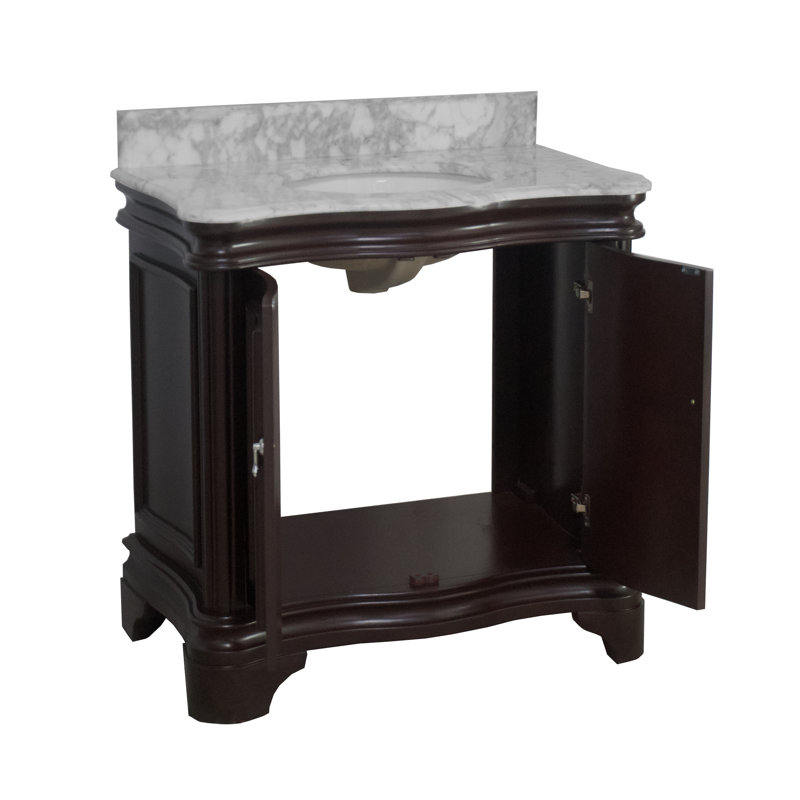 Ensemble de meuble-lavabo simple 36 po Twain, Chocolat, Marbre de Carrare