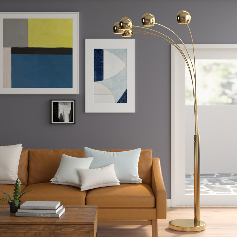 Antique Brass Adjustable Multi-Head Arc Floor Lamp