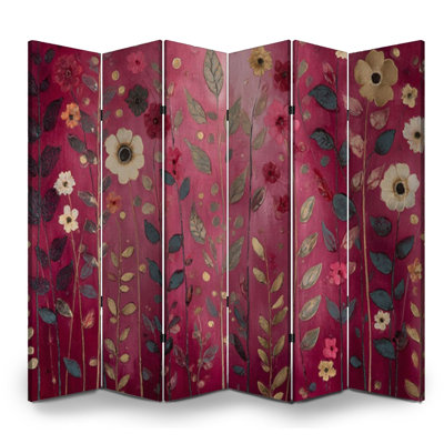 Cloison pliante 6 panneaux paravent à motif floral rouge bourgogne et fleur de bohème rétro