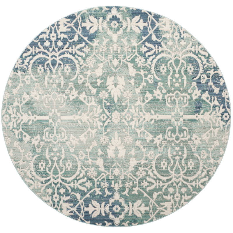 Tapis blanc / bleu Kashief, Rond 6 pi 7 po