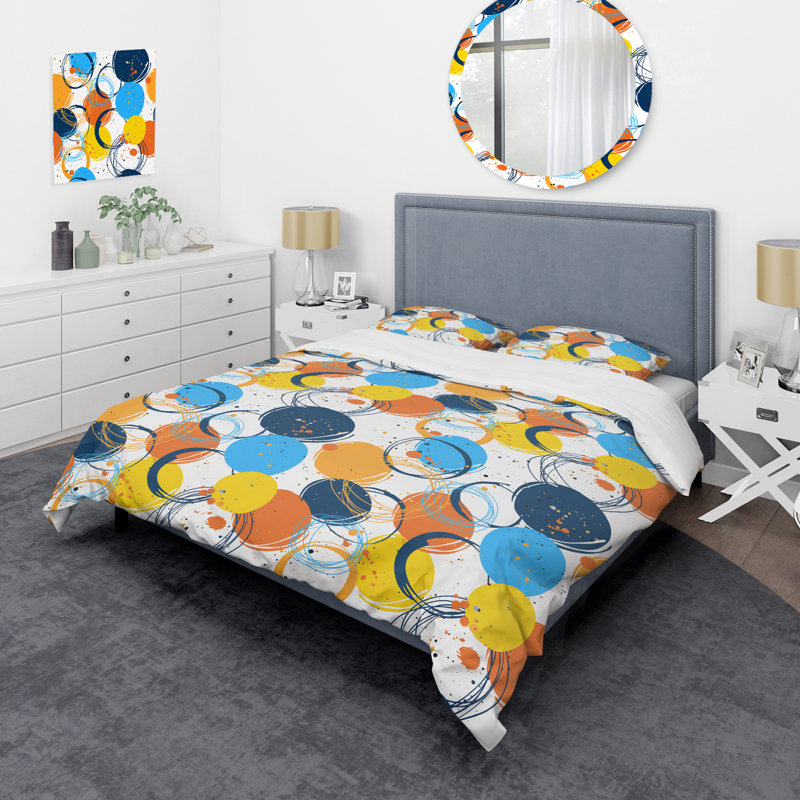 Ensemble de housse de couette en microfibre blanc / bleu / orange 3 pièces, Housse de couette simple + 1 taie décorative stan