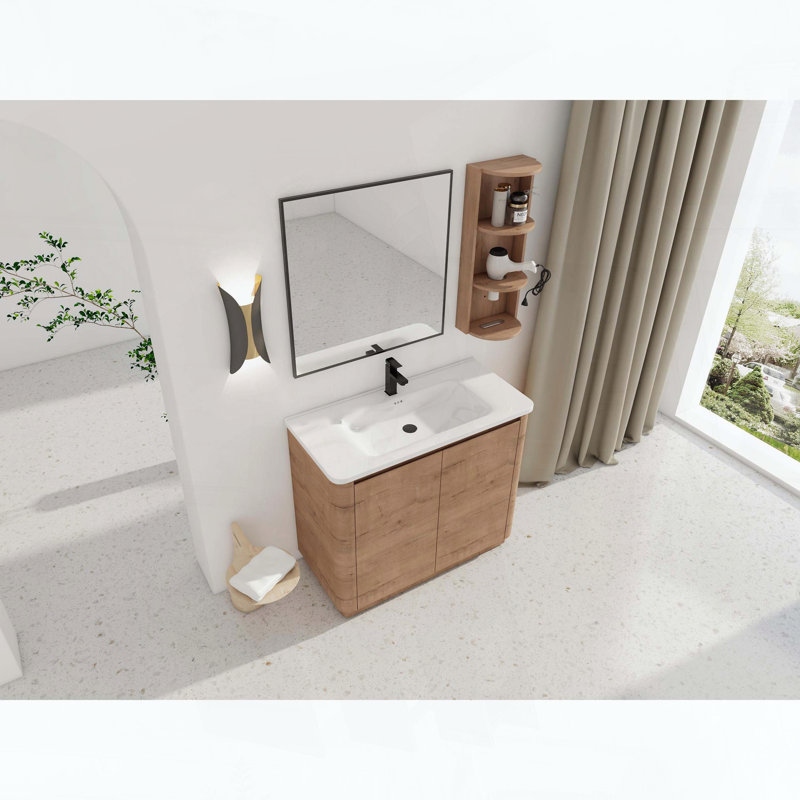 Meuble-lavabo autoportant de 48 pouces avec lavabo en céramique blanche et 1 petite armoire de rangement, 47.81"W