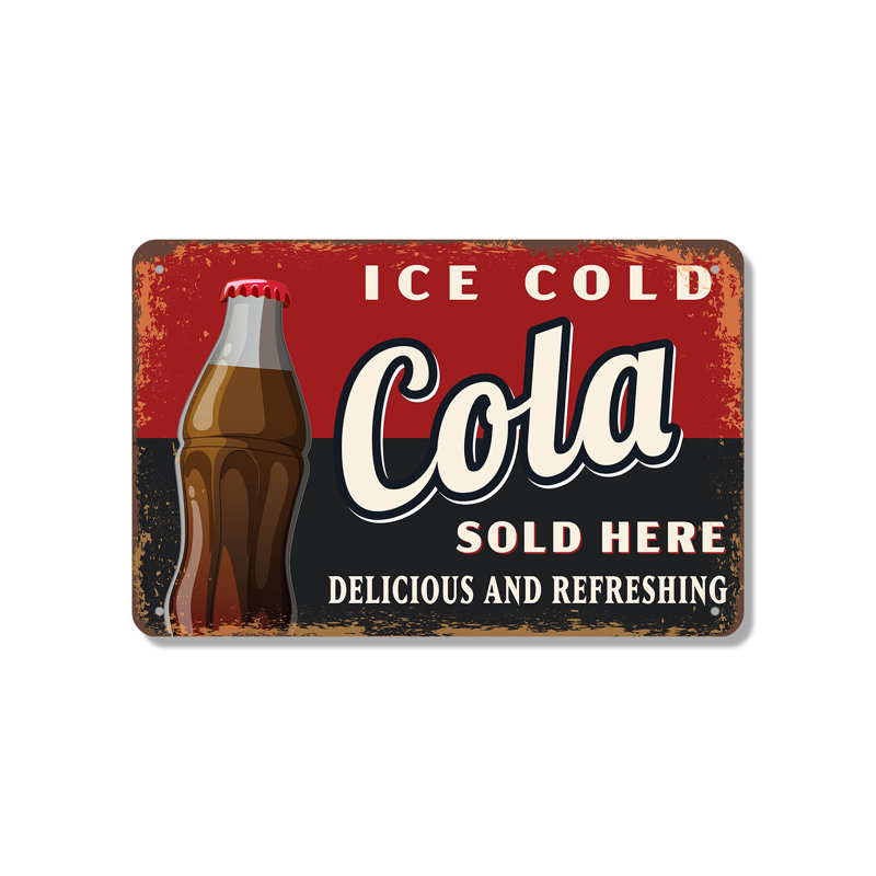 Ice Cold Cola 18 Inch x 24 Inch Novelty Aluminum Sign, 18" H x 24" W x 0.1" D