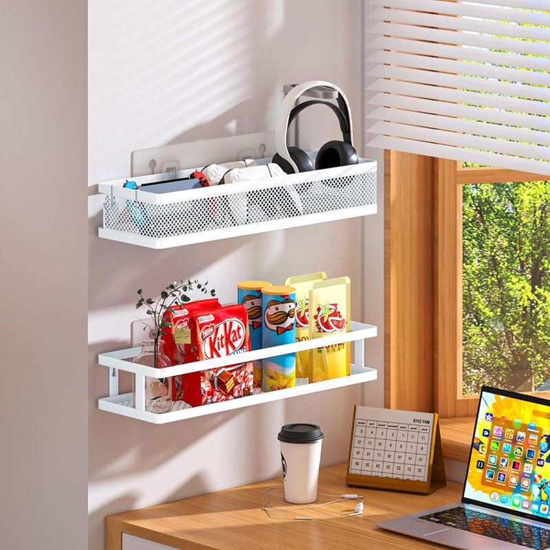 Ensemble de 2 paniers suspendus en métal blanc - Rangement polyvalent avec grand filet