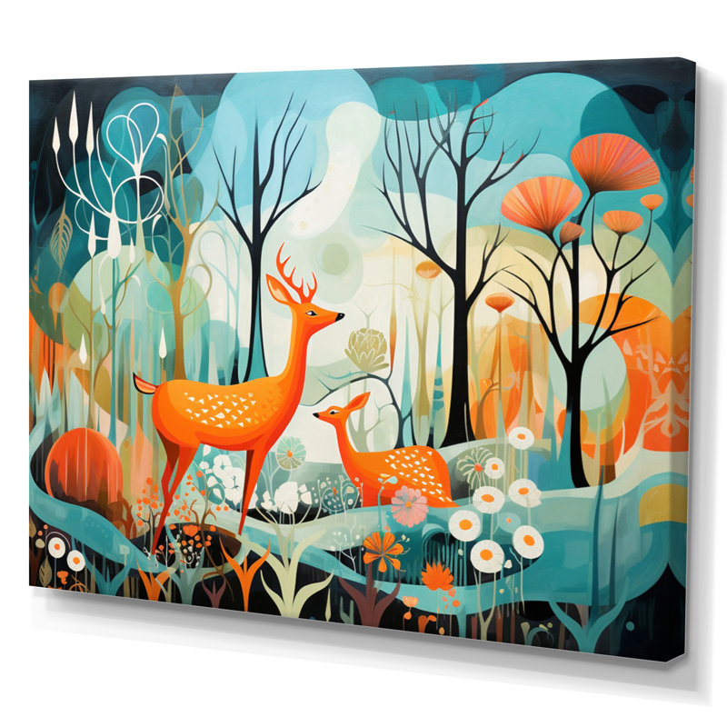 Teal Mid Century Mod Nature - Animals Canvas Wall Art, Toile tendue, H 34 po x l 44 po x P 1,5 po