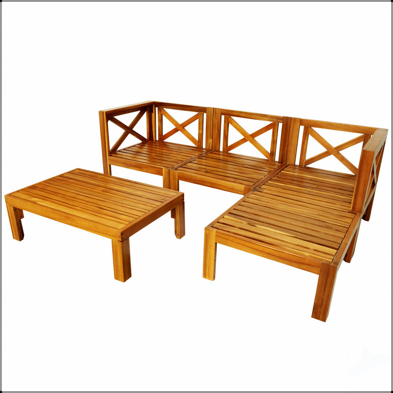 Ensemble de conversation modulaire 5 pièces avec canapé en acacia durable et coussins résistants aux rayons UV