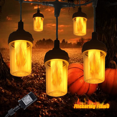 10 LED Flame Light Bulbs 23 FT Outdoor String Lights Waterproof Connectable Hanging Light Led Patio Lights For Backyard Porch Balcony Christmas Decoration