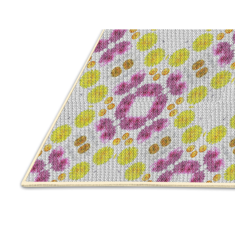 Tapis rose/jaune tissé à la machine, Rectangle 8 pi x 10 pi