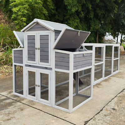150" Extra Large Outdoor Wooden Chicken Coop - Hen House With Rust-Proof Black Metal Wire, 2 Nesting Boxes, 5 Perches, Slide-Out Cleaning Tray & Sliding Safety Door, Secure Durable Poultry Cage