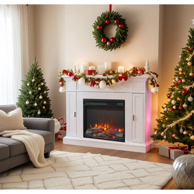 23 Inch Electric Fireplace Insert, Thin Heater With Log Set & Realistic Flame, Remote Control With Timer, Overheating Protection