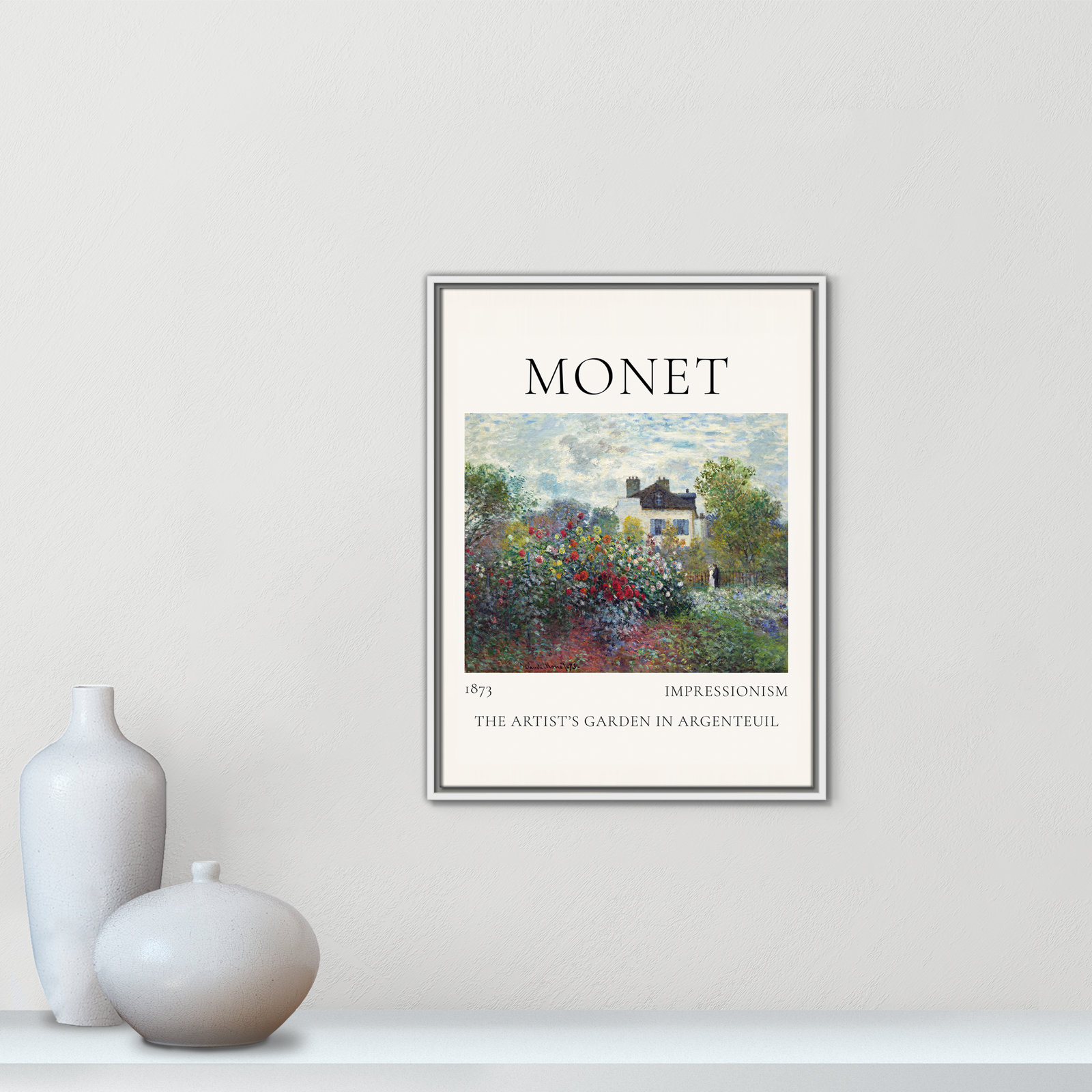 Rocchetto "Artists Garden in Argenteuil" Print, White Floater Frame, No, 25.5" H x 19.5" W x 2" D