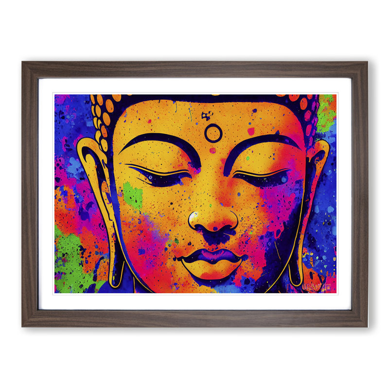 Colourful Buddha Vol.2 Abstract - Single Picture Frame Print, 25cm H x 34cm W x 2cm D, Walnut