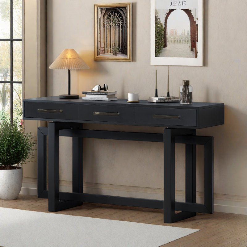 Console élégante avec trois tiroirs et des lignes lisses , Noir