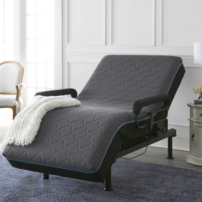 Taille réglable du lit relevable - Housse de matelas en mousse à mémoire de forme ferme de 6 po, fonction d'assistance, télécommande câblée, garde-corps rembourrés, charge maximale de 450 lb, métal bleu avec matelas fonctionnel avec housse à fermeture à glissière, télécommande