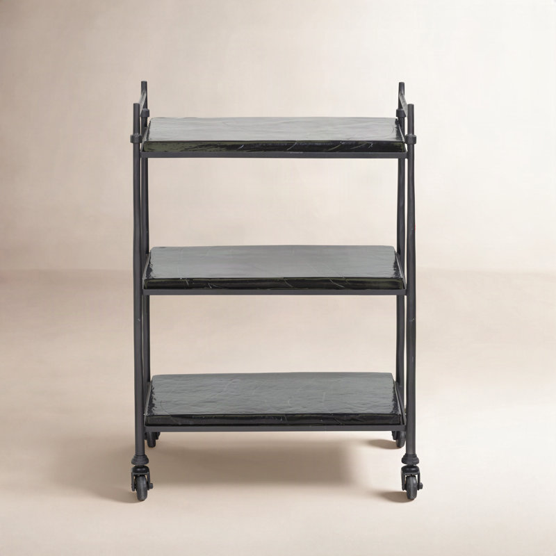 Teagan Bar Cart-Smoked Black Cast Glass