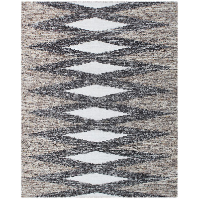 Tapis brun / noir / ivoire de haute qualité noué à la main