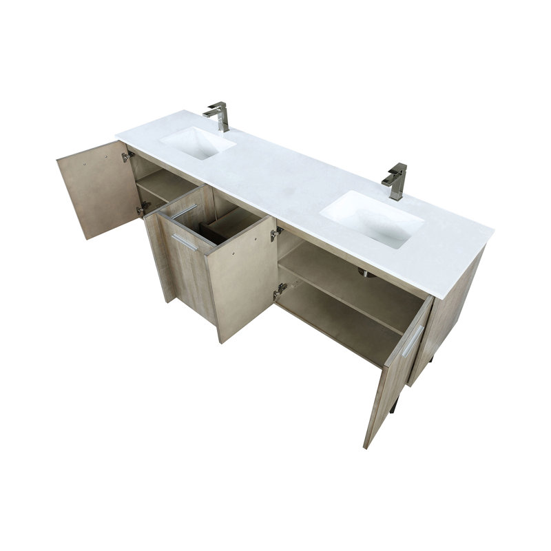 Meuble-lavabo double 80 po Rustic X P 20 po D, dessus en quartz blanc et robinet en métal