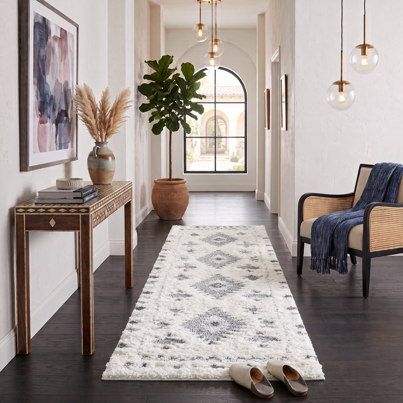 Tapis gris diamant à poils longs, Rectangle 2 pi 7 po x 4 pi 11 po