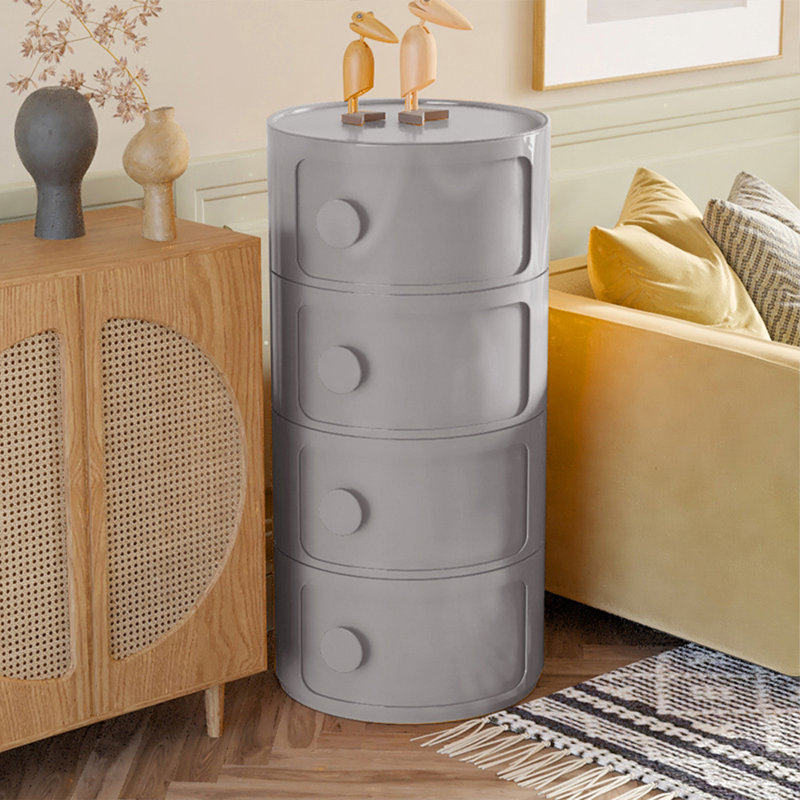 Kiyomi Tray Top Drum End Table, 76" H x 32" W x 32" D, Grey