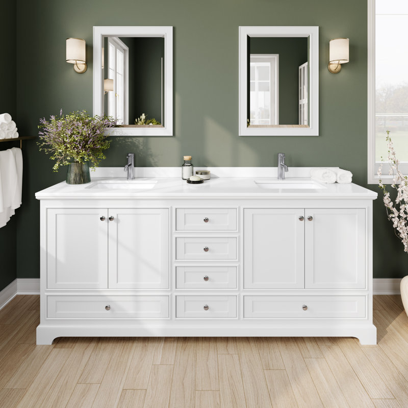 Ensemble de meuble-lavabo double 80 "Deborah, Marbre de culture blanc, Blanc, Chrome poli