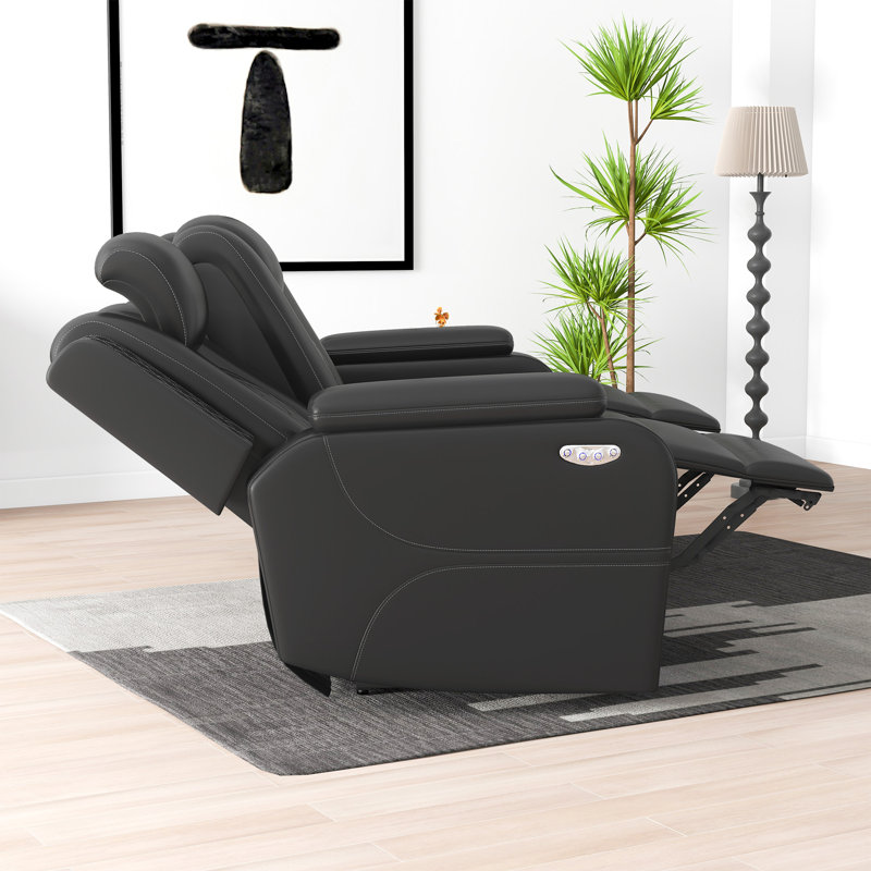 Lamica 83.4'' W Breathable Leather Power Reclining Sofa With Adjustable Headrest & USB (Set of 2), Black