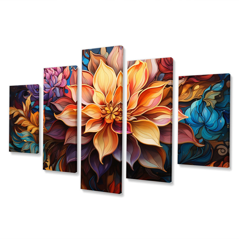Optique kaléidoscope lumineux II - salon d'art mural moderne - 5 panneaux