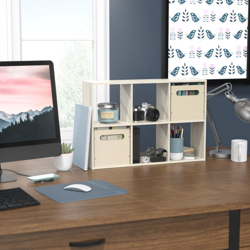 Mini 6-Cube Desktop or Wall Mounted Bookcase, Bleached Walnut