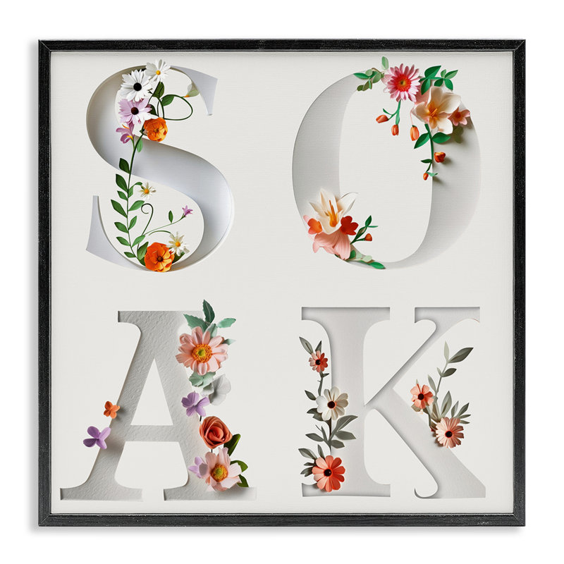Giclée florale pour salle de bain, dessin par Susan Arnot, H 17 po x l 17 po, Giclée encadrée noir minuit