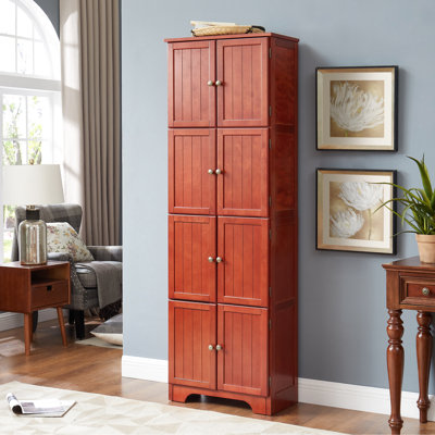72.4" Cabinet With 8 Doors And 4 Shelves. Cherry. For Dining Room, Office. , Beautiful Metal Handle Freestanding Storage Home. Construction,