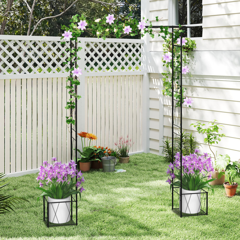 Treillis arche de jardin en métal noir 91,5 po avec jardinières