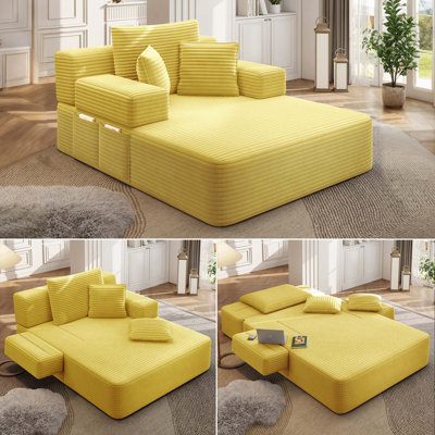 Luxurious Convertible Chaise Lounge with 2-in-1 Sofa Bed Function, Spring Foam Cushion, Storage Pocket and No-Assembly Design for Small Spaces