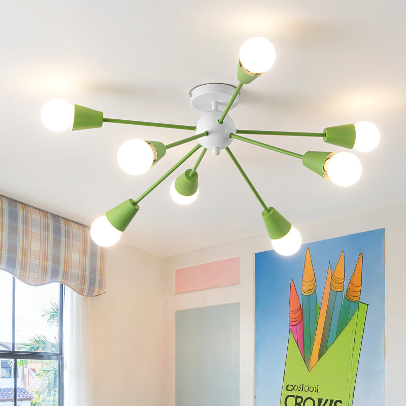 8-Light Green Sputnik Ceiling Light Fixture, Green, 8